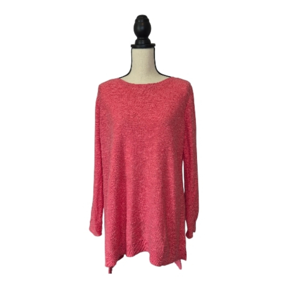 Eileen Fisher Sweater Coral Pink Linen Blend Long Sleeve Boat Neck Womens Sz L